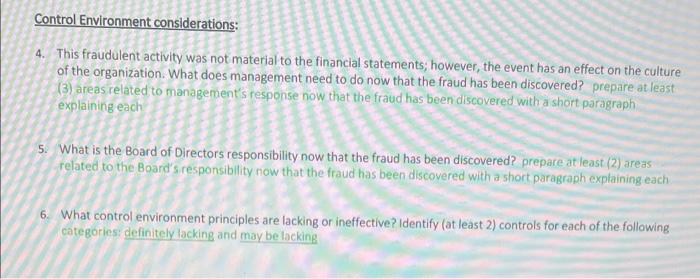 Control Environment considerations: 4. This fraudulent activity was not material to the