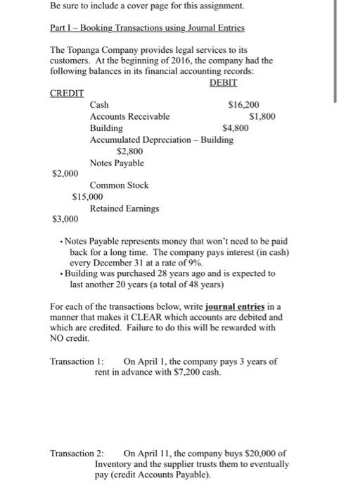 Be sure to include a cover page for this assignment. Part I