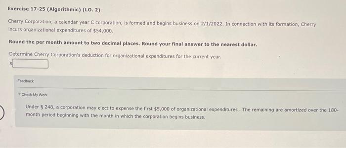Exercise 17-25 (Algorithmic) (LO. 2) Cherry Corporation, a calendar year C corporation,