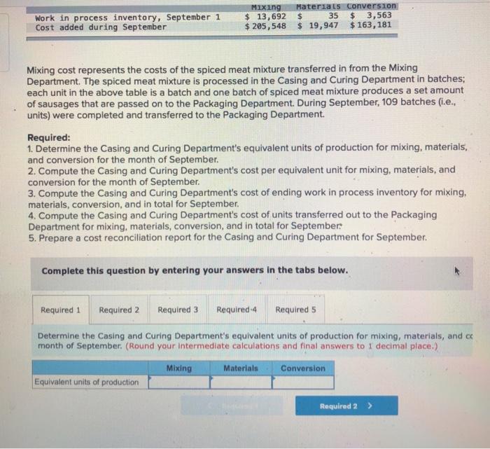 Links, Inc., produces sausages in three production departments-Mixing, Casing and Packaging. In