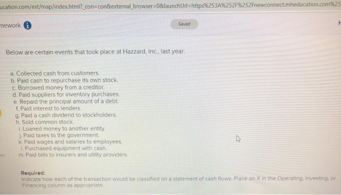 ucation.com/ext/map/index.html?_con-con&external browser=0&launchUrl=https%253A%252F%252Fnewconnect.mheducation.com%25 mework Saved es Below are certain events that took place