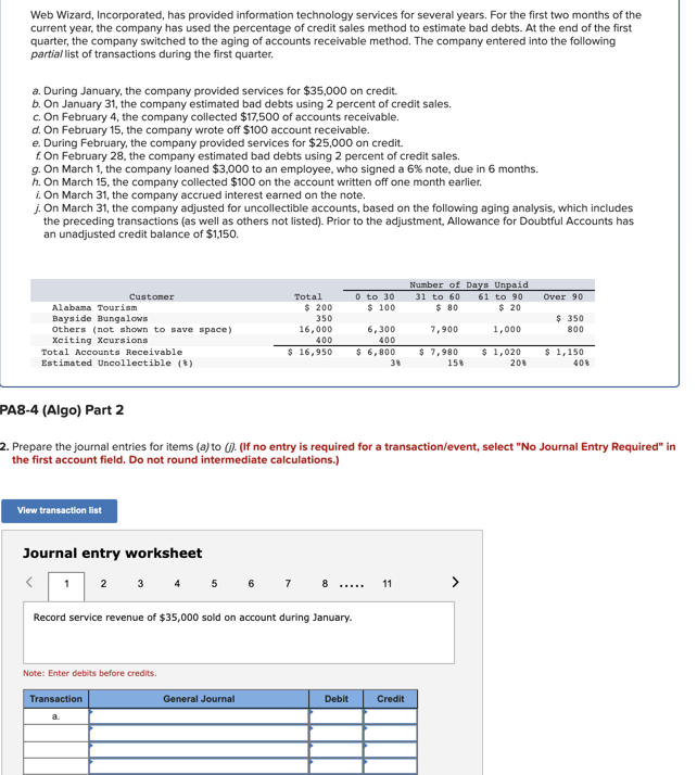 Web Wizard, Incorporated, has provided information technology services for several years. For