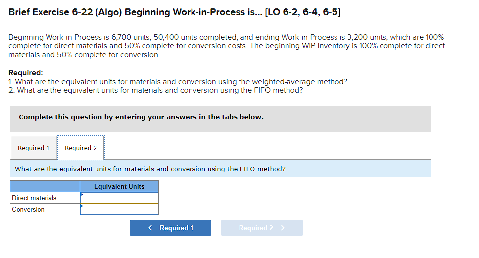 Work-in-Process is 6,700 units; 50,400 units completed, and ending Work-in-Process is 3,200