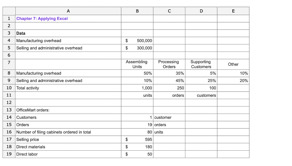 A B C D E 1 Chapter 7: Applying Excel 3 Data