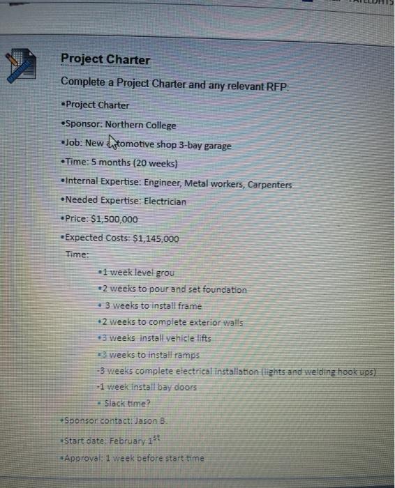 Project Charter Complete a Project Charter and any relevant RFP: *Project Charter