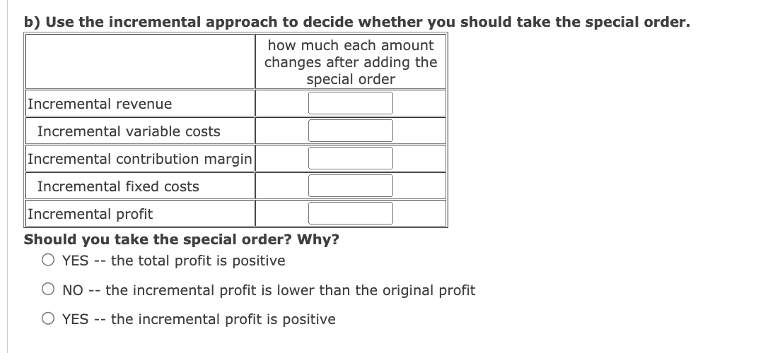 b) Use the incremental approach to decide whether you should take the