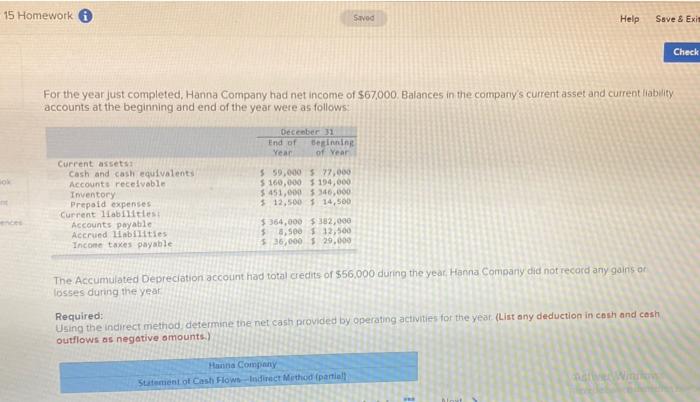 15 Homework Saved Help Save & Exit Check For the year just