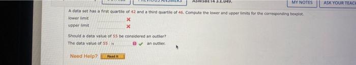 ASWDE14 3.E.049, MY NOTES ASK YOUR TEACH A data set has a