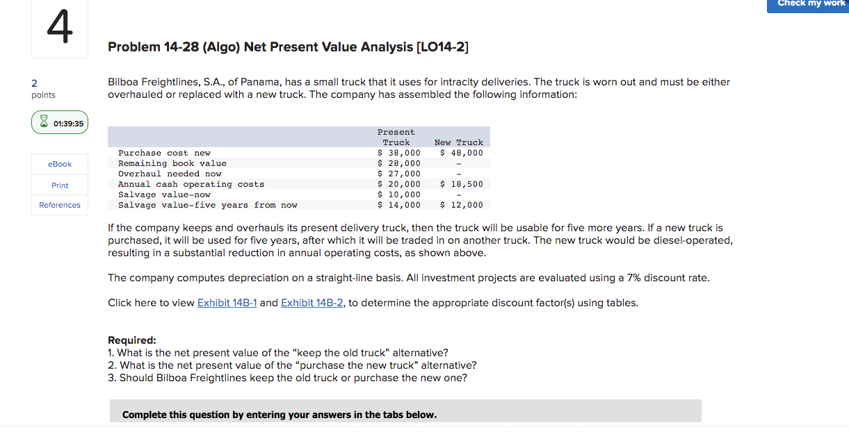 2 4 Problem 14-28 (Algo) Net Present Value Analysis [LO14-2] points 01:39:35