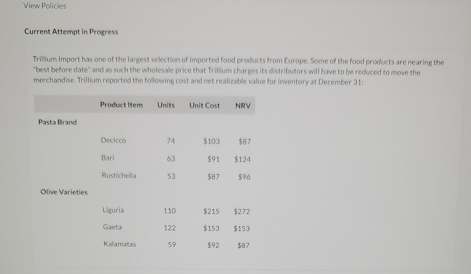 View Policies Current Attempt in Progress Trillium Import has one of the