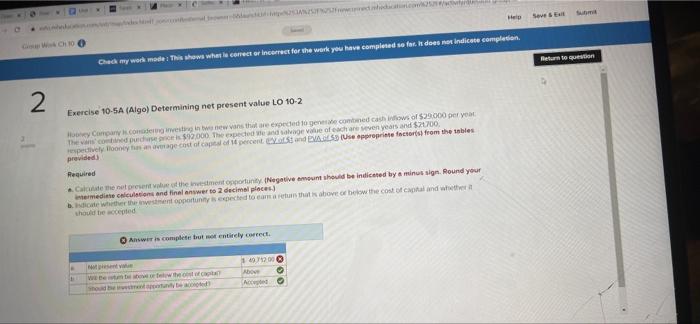 present value LO 10-2 Rooney Company is considering investing in two new