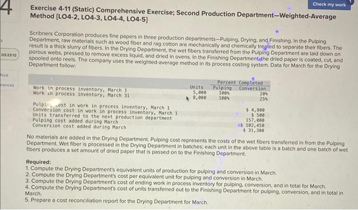 4 03:23:12 Print rences Check my work Exercise 4-11 (Static) Comprehensive Exercise;
