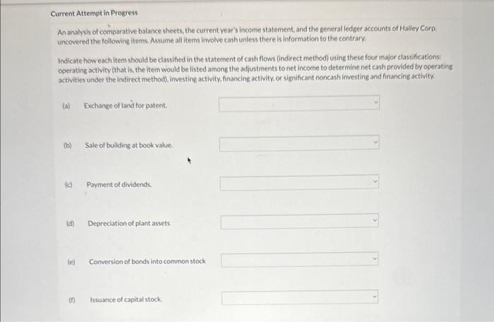 Current Attempt in Progress An analysis of comparative balance sheets, the current