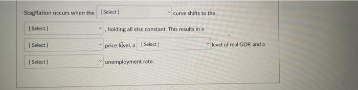 Stagflation occurs when the [Select] [Select] [Select] [Select] curve shifts to the
