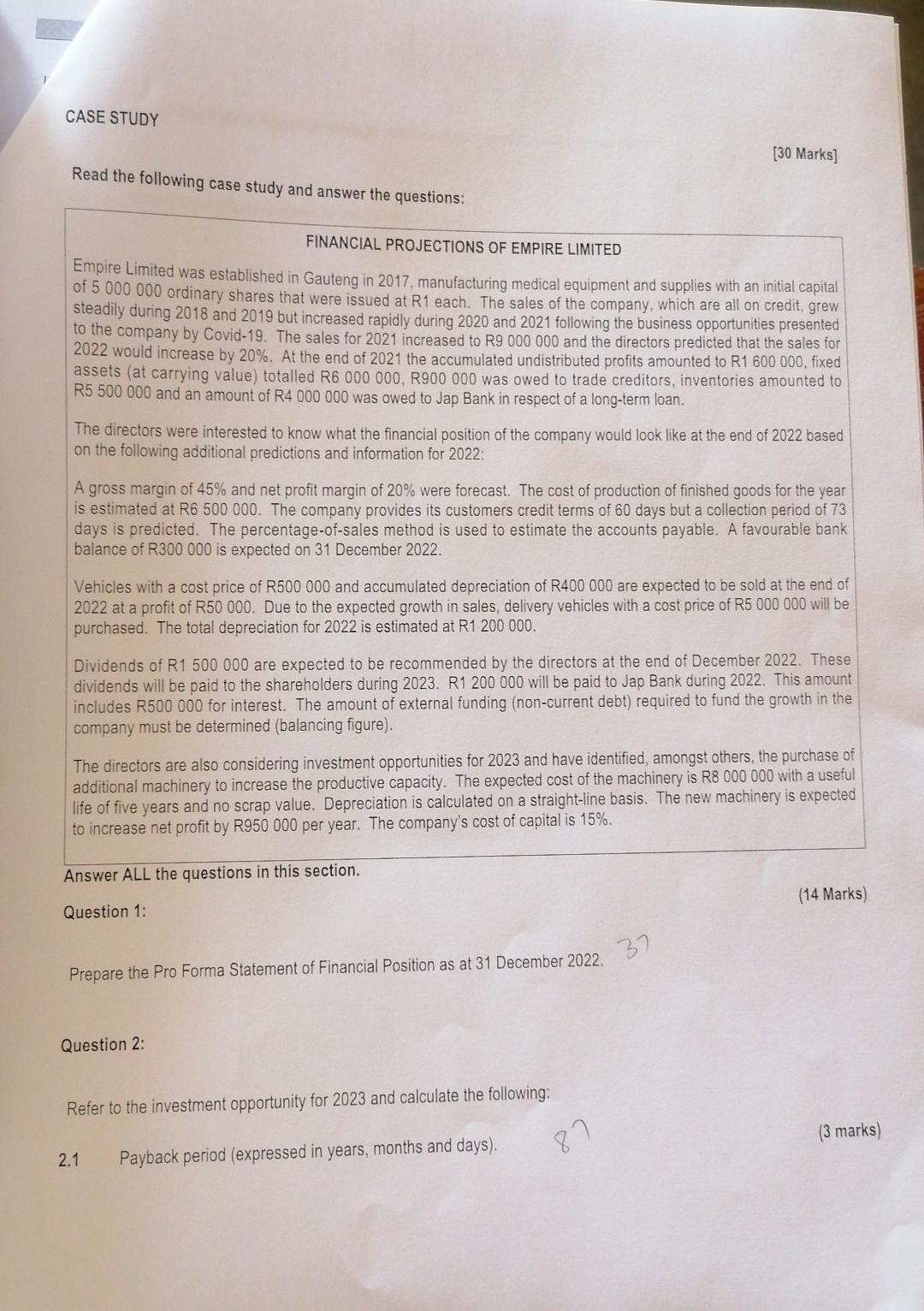 CASE STUDY Read the following case study and answer the questions: FINANCIAL