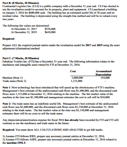 Part B: (8 Marks, 20 Minutes) Continental Logistics Inc. (CLI) is a
