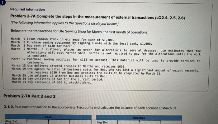 Required information Problem 2-7A Complete the steps in the measurement of external