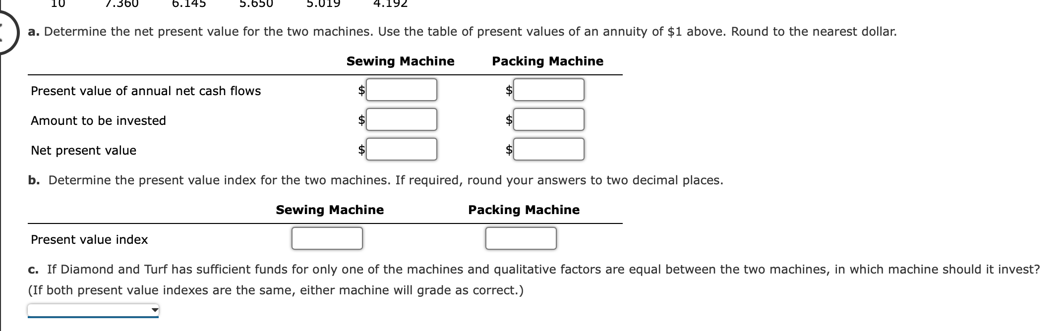 is considering an investment in one of two machines. The sewing machine
