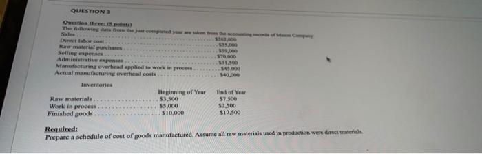 QUESTION 3 Question three (5 points) The following data from the just
