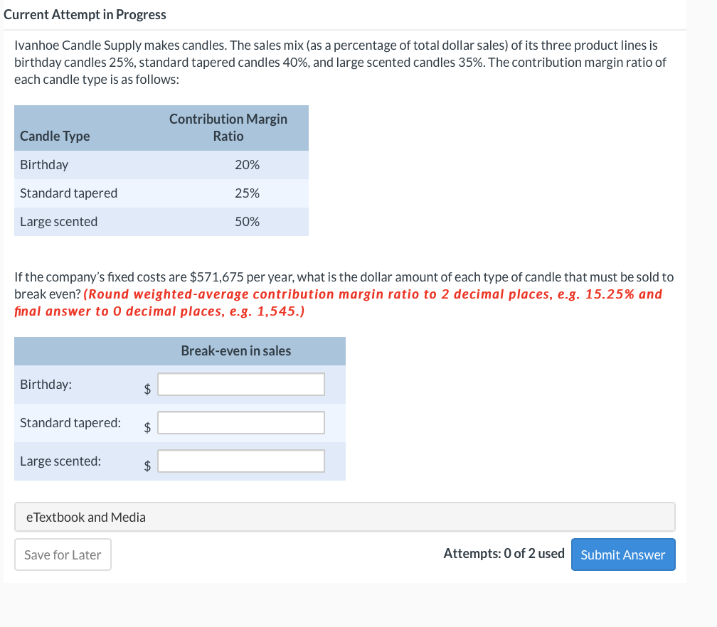 Current Attempt in Progress Ivanhoe Candle Supply makes candles. The sales mix