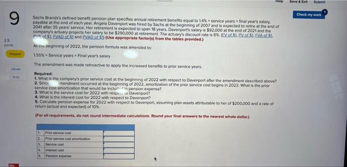 Help Save & Exit Submit Check my work 2.5 9 points ellock