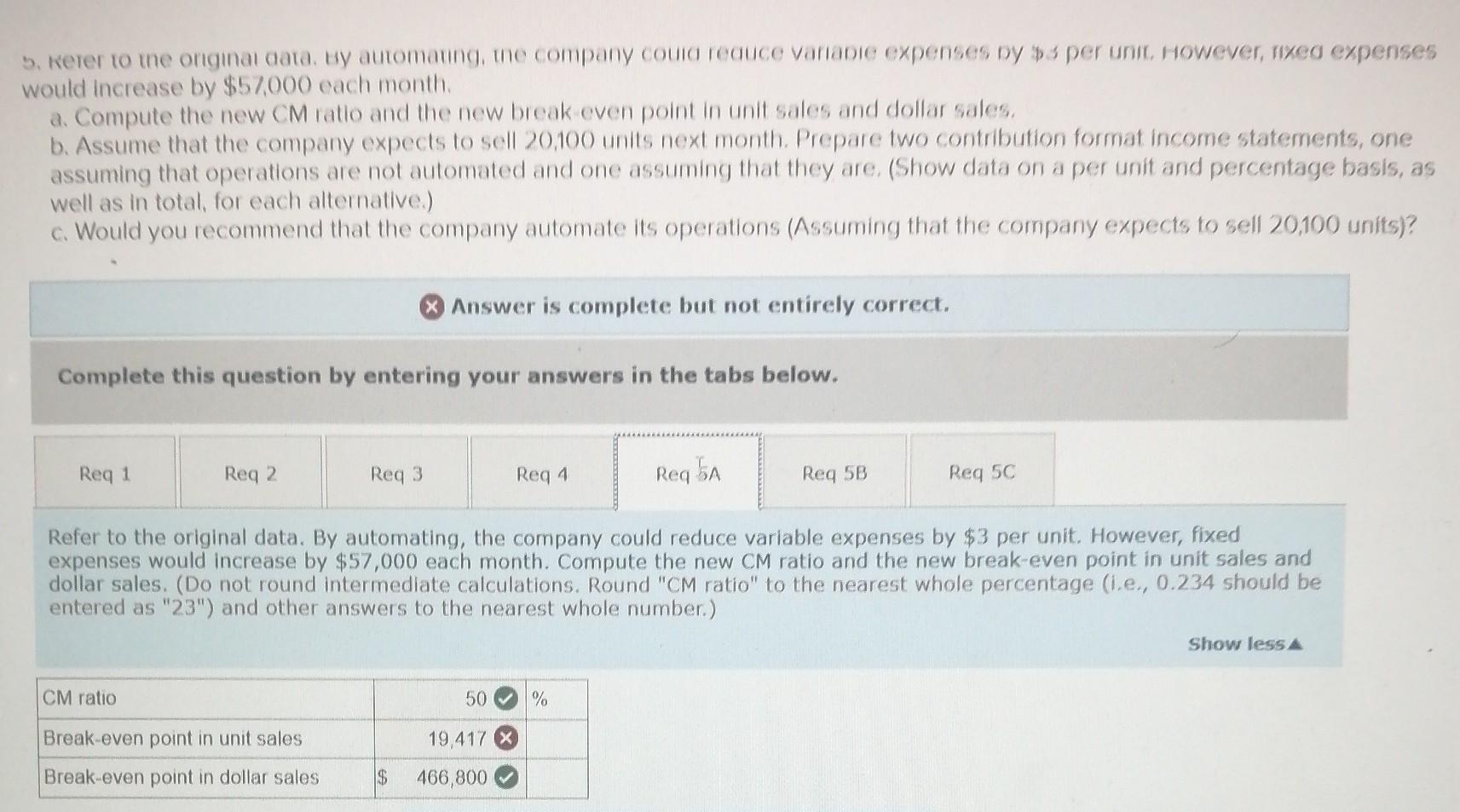 158,400 176,400 $ (18,000) 1. Compute the company's CM ratio and its