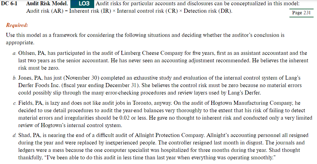 DC 6-1 Audit Risk Model. LO3 Audit risks for particular accounts and