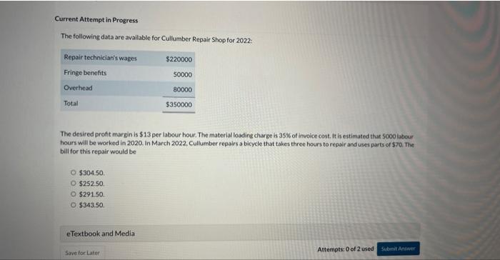Current Attempt in Progress The following data are available for Cullumber Repair