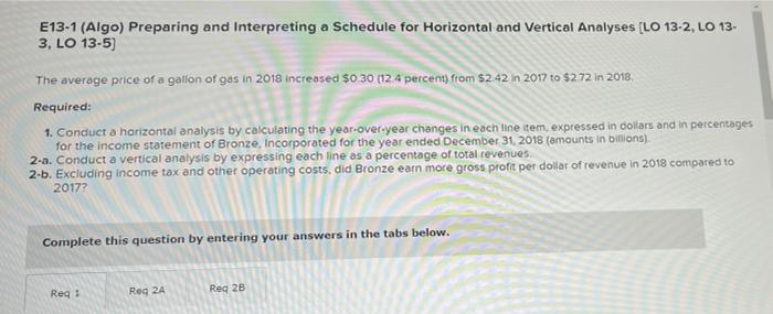 E13-1 (Algo) Preparing and Interpreting a Schedule for Horizontal and Vertical Analyses