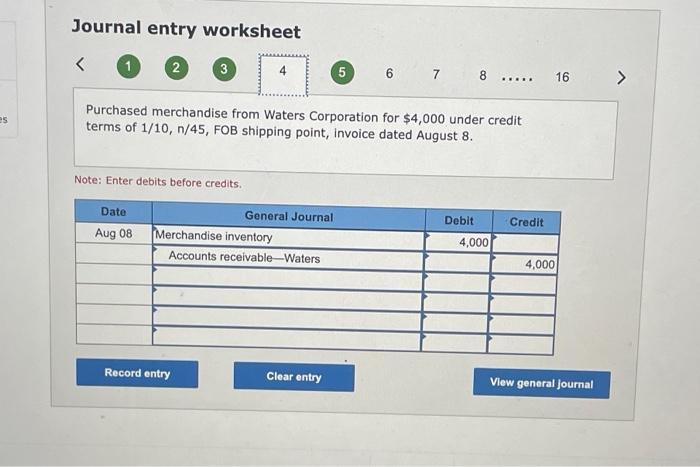 merchandising activities LO P1, P2 Prepare journal entries to record the following
