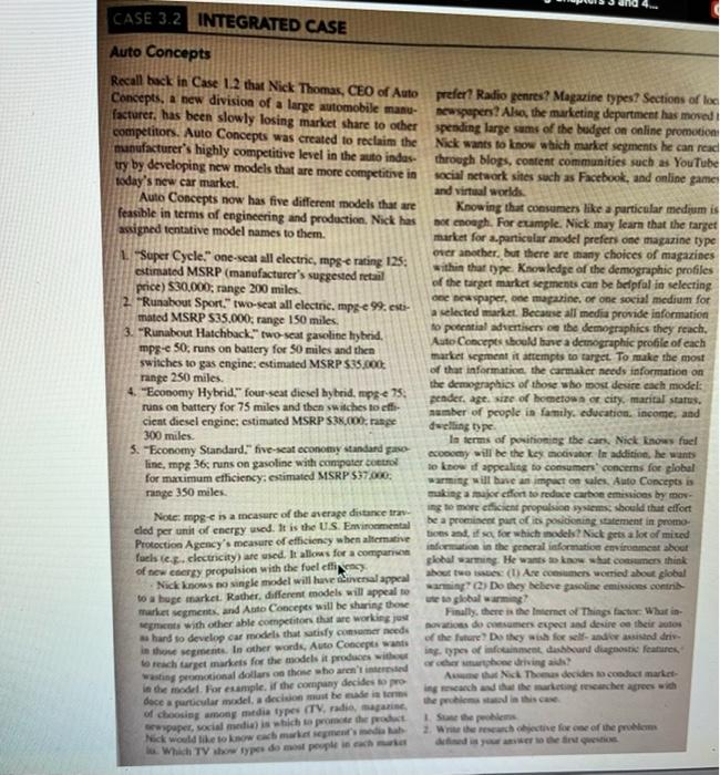CASE 3.2 INTEGRATED CASE Auto Concepts Recall back in Case 1.2 that