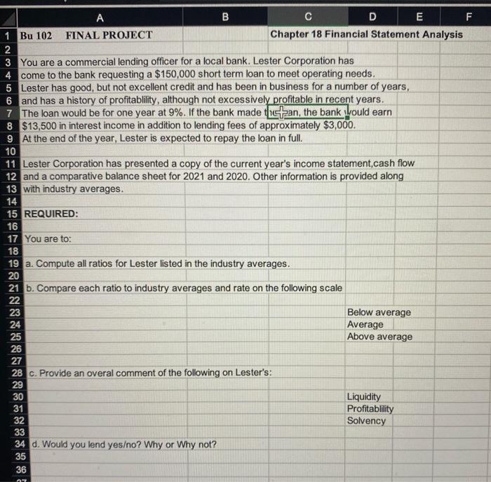 A 1 Bu 102 FINAL PROJECT 2 B C D E F