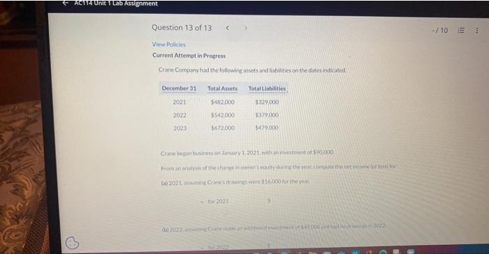 AC114 Unit 1 Lab Assignment Question 13 of 13 View Policies Current