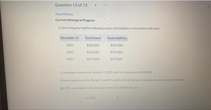 Attempt in in Progress < Crane Company had the following assets and