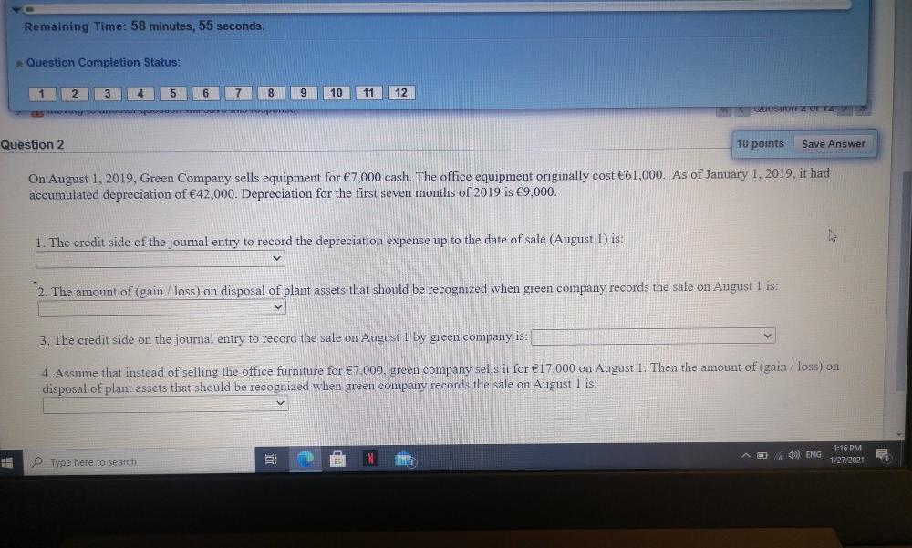 Remaining Time: 58 minutes, 55 seconds. * Question Completion Status: 2 3