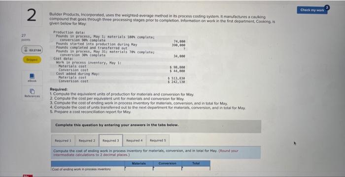 processing stages prior to completion. Information on work in the first department,