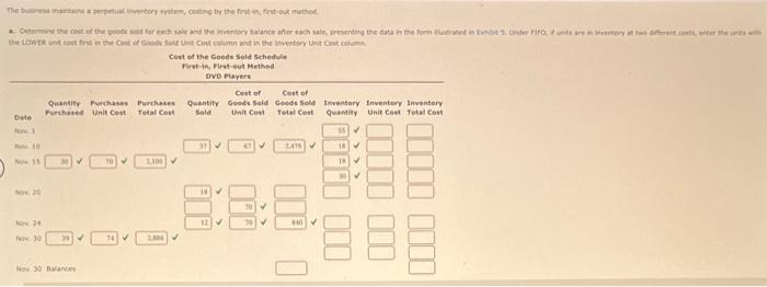 players are as follows: 55 units at $67 November 1 Inventory 10