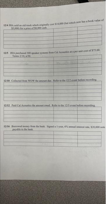 selected transactions for JHA Company. JHA prepares adjusting entries at the end