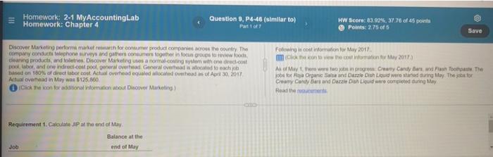 Homework: 2-1 MyAccounting Lab Homework: Chapter 4 Question 9, P4-46 (similar to)