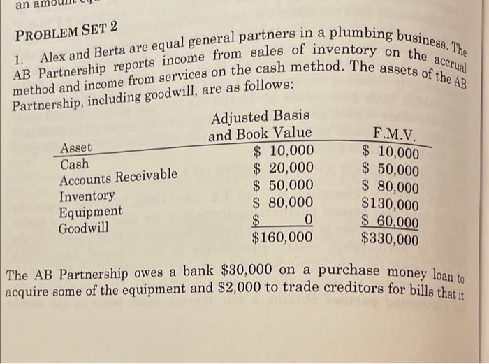 an PROBLEM SET 2 method and income from services on the cash