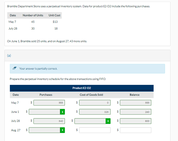 Bramble Department Store uses a perpetual inventory system. Data for product E2-D2