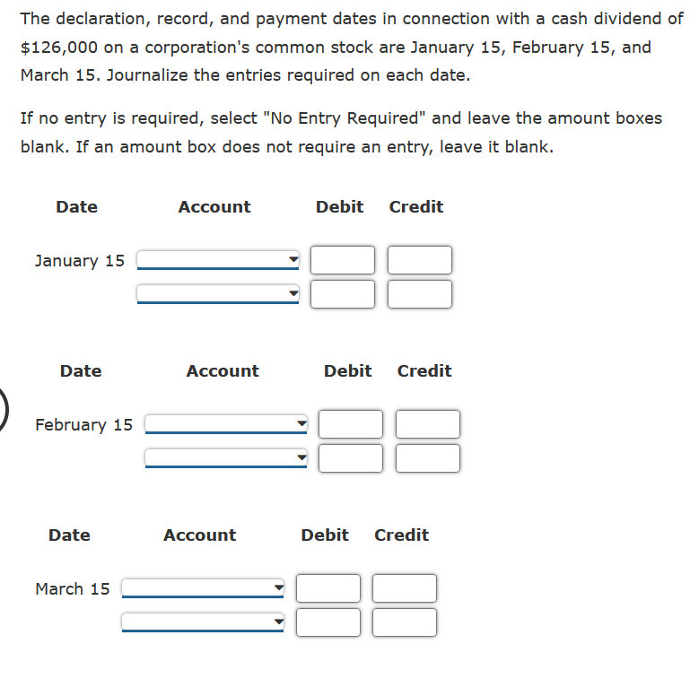 The declaration, record, and payment dates in connection with a cash dividend