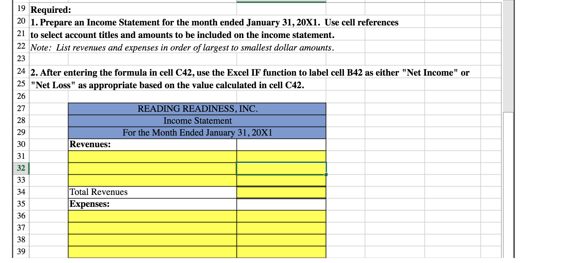1 The list below shows select accounts for Reading Readiness, Inc. as