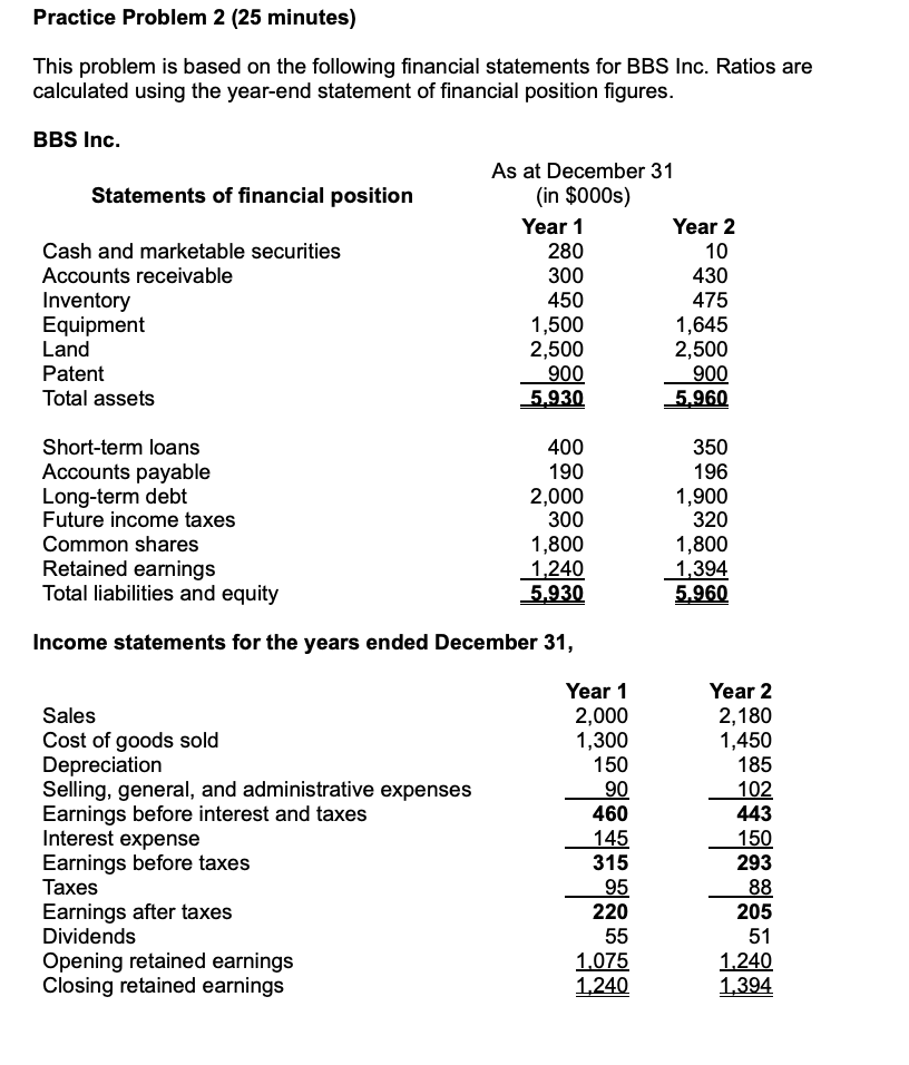 Practice Problem 2 (25 minutes) This problem is based on the following