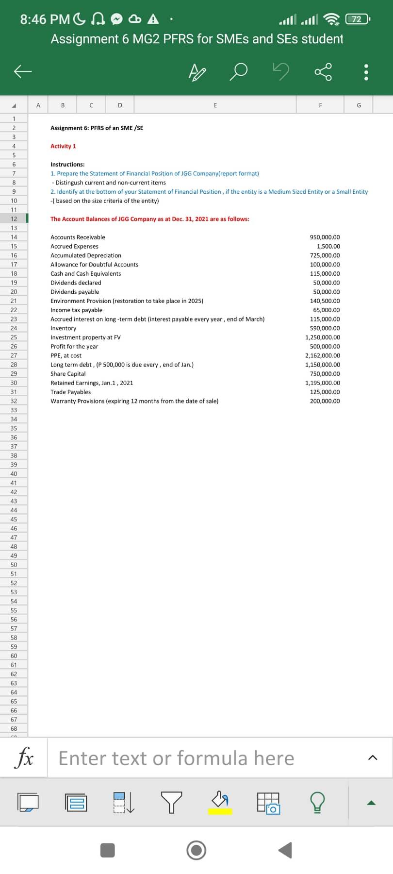 8:46 PMO A Assignment 6 MG2 PFRS for SMEs and SEs student