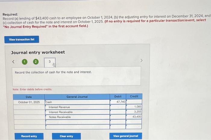 lending of $43,400 cash to an employee on October 1, 2024, (b)