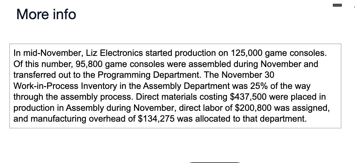 costs are incurred evenly throughout the process. The Assembly Department had no