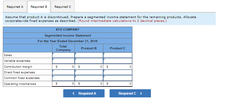 2019, follows: Sales Variable expenses Contribution margin Fixed expenses Operating income XYZ