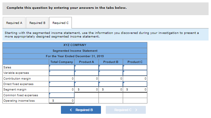 COMPANY Segmented Income Statement For the Year Ended December 31, 2019 Total