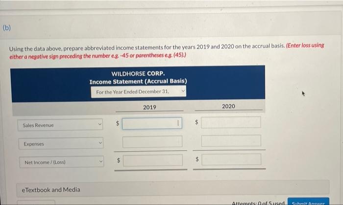 (b) Using the data above, prepare abbreviated income statements for the years